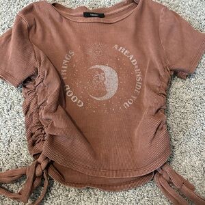 Forever 21 Pink Ruched Tie Front Short Sleeve T-Shirt